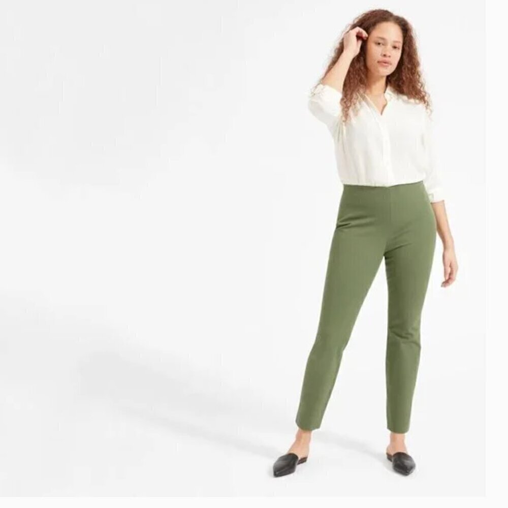 Everlane Work Pant Side Zip Cotton Stretch Ankle Fit in Surplus Green Size 4